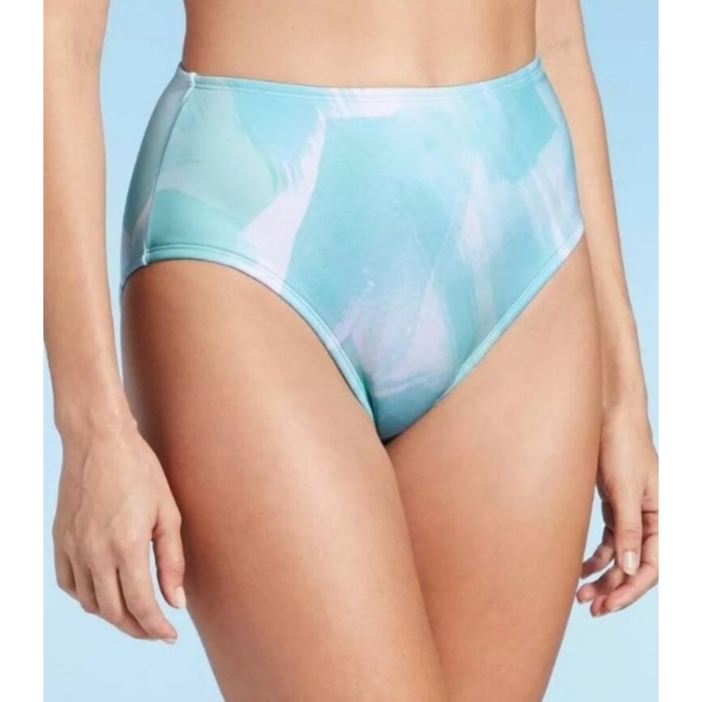 Kona Sol Medium Coverage High Waist Bikini Bottoms Blue Size M (8-10)